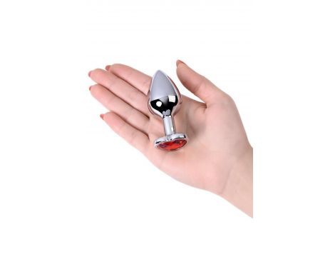 Silver anal plug with pink gem heart-shaped - 7