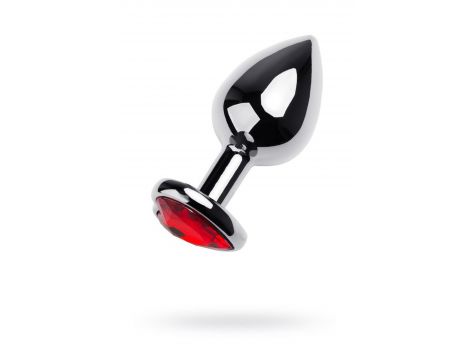 Silver anal plug TOYFA Metal with red heart-shaped gem - 2