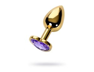 Anal plug Metal by TOYFA, metal, gold, with purple crystal, 7 cm, O 2.7 cm