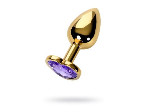 Anal plug Metal by TOYFA, metal, gold, with purple crystal, 7 cm, O 2.7 cm