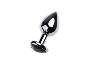 Silver anal plug TOYFA Metal with black heart-shaped gem, length 7 cm, diameter 1,8-3,3 cm, weight 92 gr