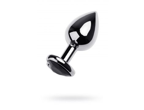 Silver anal plug TOYFA Metal with black heart-shaped gem, length 7 cm, diameter 1,8-3,3 cm, weight 92 gr - 2