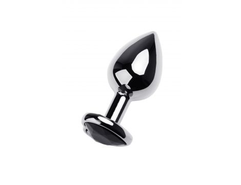 Silver anal plug TOYFA Metal with black heart-shaped gem, length 7 cm, diameter 1,8-3,3 cm, weight 92 gr