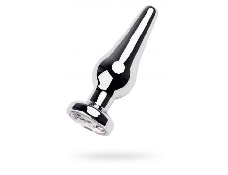 Silver anal plug TOYFA Metal with white round-shaped gem, length 9 cm, diameter 1,5-4 cm, weight 205 gr - 2