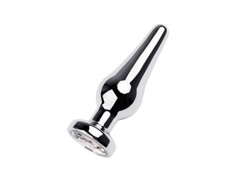 Silver anal plug TOYFA Metal with white round-shaped gem, length 9 cm, diameter 1,5-4 cm, weight 205 gr
