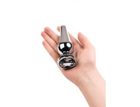 Silver anal plug TOYFA Metal with white round-shaped gem, length 9 cm, diameter 1,5-4 cm, weight 205 gr - 4