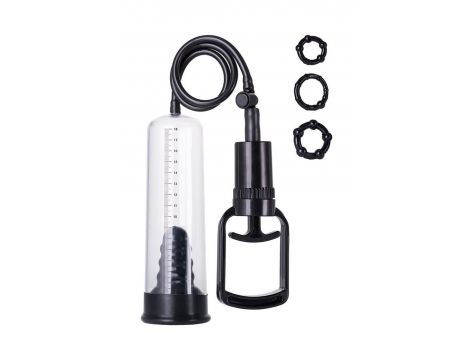 A-TOYS, Penis Pump, PVC, Black, 23.5 cm 3 cock rings included - 4
