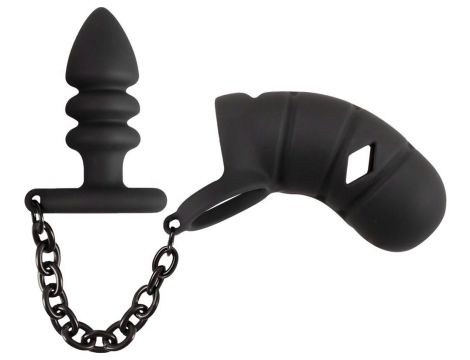 Klatka na penisa z plugiem analnym Black Velvets silikonowa - 3