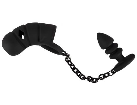 Klatka na penisa z plugiem analnym Black Velvets silikonowa - 4