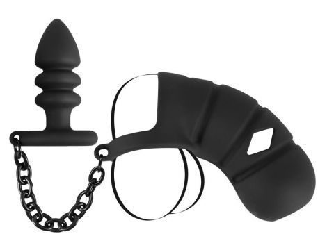 Klatka na penisa z plugiem analnym Black Velvets silikonowa - 8