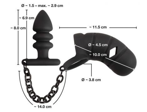 Klatka na penisa z plugiem analnym Black Velvets silikonowa - 5