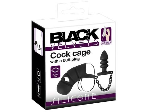 Klatka na penisa z plugiem analnym Black Velvets silikonowa - 7