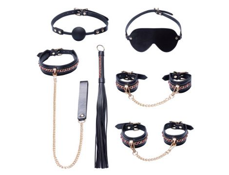 Zestaw bondage Bad Kitty 6 częściowy czarny ze złotymi akcentami - 8