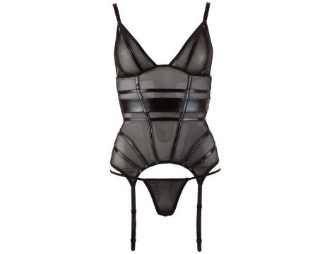 Koszulka z podwiązkami Cottelli LINGERIE wetlook czarny L - 2