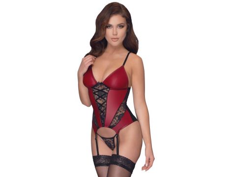 Koszulka z podwiązkami Cottelli LINGERIE czerwono czarna M