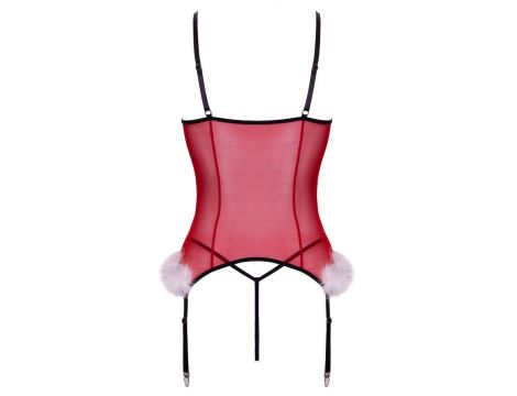 Gorset basque Cottelli L/XL czerwony ze stringami i piórkami