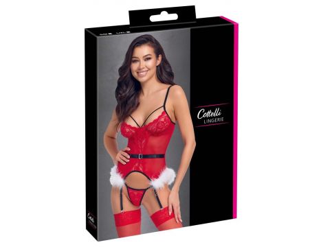 Gorset basque Cottelli L/XL czerwony ze stringami i piórkami - 3