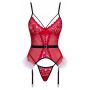 Gorset basque Cottelli L/XL czerwony ze stringami i piórkami - 5