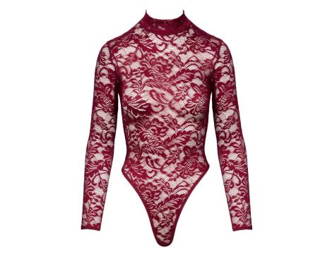 Body koronkowe Cottelli LINGERIE bordowe XL z długim rękawem - 2