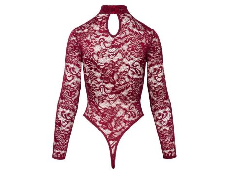 Body koronkowe Cottelli LINGERIE bordowe XL z długim rękawem - 4