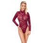 Body koronkowe Cottelli LINGERIE bordowe XL z długim rękawem - 4