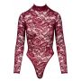 Body koronkowe Cottelli LINGERIE bordowe XL z długim rękawem - 3