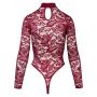 Body koronkowe Cottelli LINGERIE bordowe XL z długim rękawem - 5