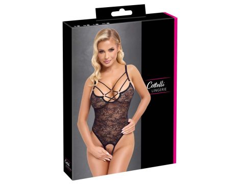 Body koronkowe Cottelli LINGERIE czarne z pierścieniami L - 8