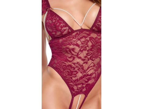 Body Cottelli bordowe z perełkami L - 7