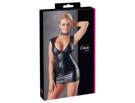 Sukienka mini wet look Cottelli PARTY czarna z zamkiem XL - 6