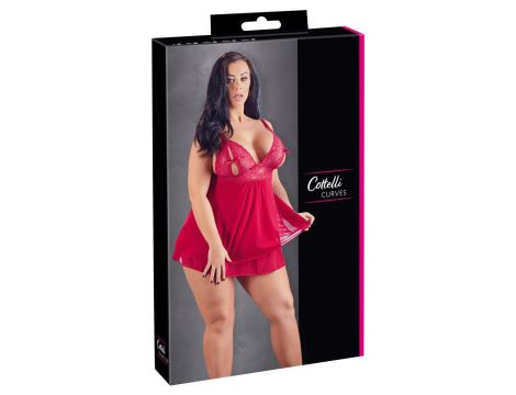 Babydoll Cottelli CURVES czerwony 2XL z Powernet - 9