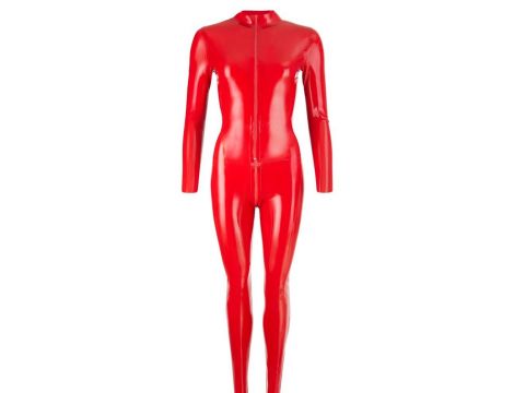Latex Catsuit red M - 9