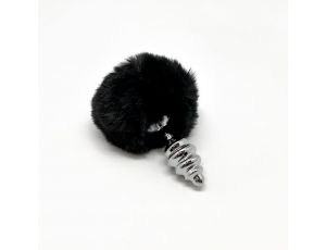 Metal Anal Fluffy Twist Plug S black