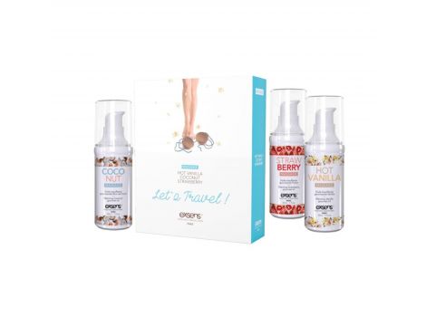 LET'S TRAVEL! Warming gourmet massage  oils (Strawberry, Hot Vanilla, Coconut) 3 x 30ml - 3