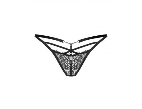 Stringi Obsessive Iliosa koronkowe z łańcuszkami czarny S/M