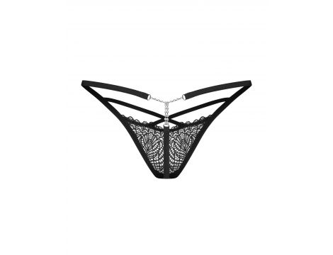 Stringi Obsessive Iliosa koronkowe z łańcuszkami czarny S/M - 3
