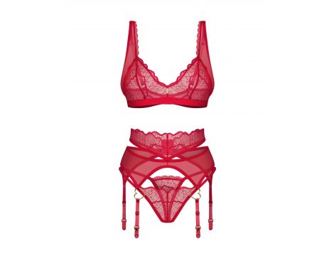 Komplet koronkowy Obsessive Cupide Desir czerwony 2XL/3XL - 2