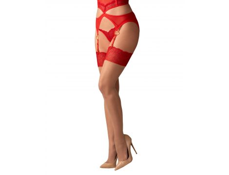 Pończochy Obsessive Cupide Desir beżowe z czerwoną koronką L XL