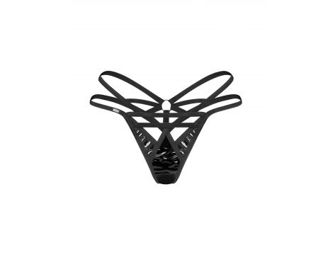 Stringi Keira Lise Obsessive z paskami i imitacją lateksu czarne S/M - 5