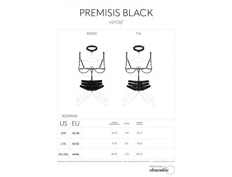 Uprząż Premisis Black Obsessive z fiszbinami S/M/L - 9