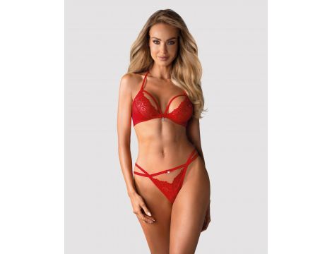 Komplet bielizny erotycznej Obsessive czerwony S/M - 3