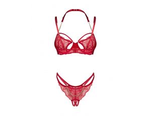Matildea komplet bielizny Obsessive czerwony otwarty S/M