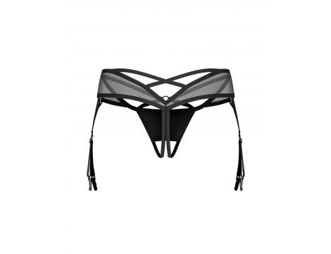 Otwarte stringi Dominna z imitacji skóry i siateczki Obsessive 2XL/3XL
