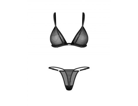 Transparentny czarny komplet bielizny Obsessive Wet Me S/M - 8