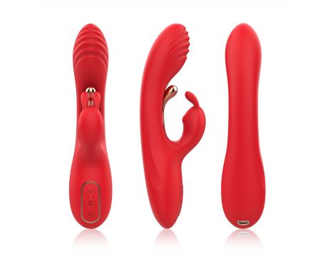 Wibrator króliczek czerwony trójpunktowy Crazy Horse USB 22 cm
