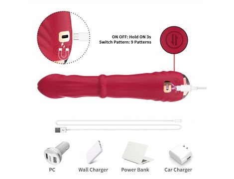 Wibrator punktu G Jackal czerwony z ruchami posuwistymi USB 22 cm - 7
