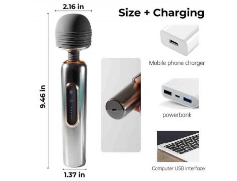 Masażer wand metaliczny silikonowy B Series Cute USB 24 cm - 15