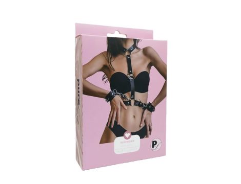 Minimalistyczna czarna uprząż BDSM Pure Lust Uma z opaskami