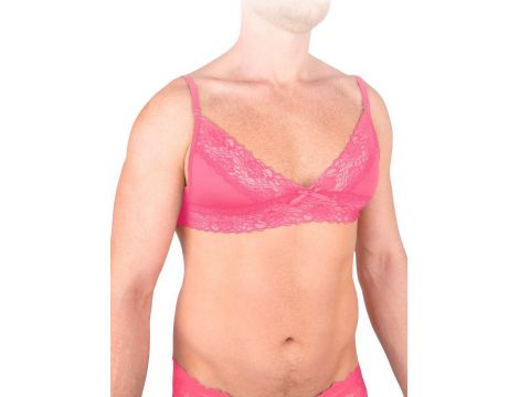 Koronkowy komplet z pasem do pończoch Prowler różowy XXL - 3