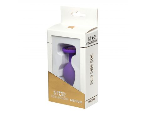 Korek analny Star Collection fioletowy M z jasnoróżowym kamieniem - 2